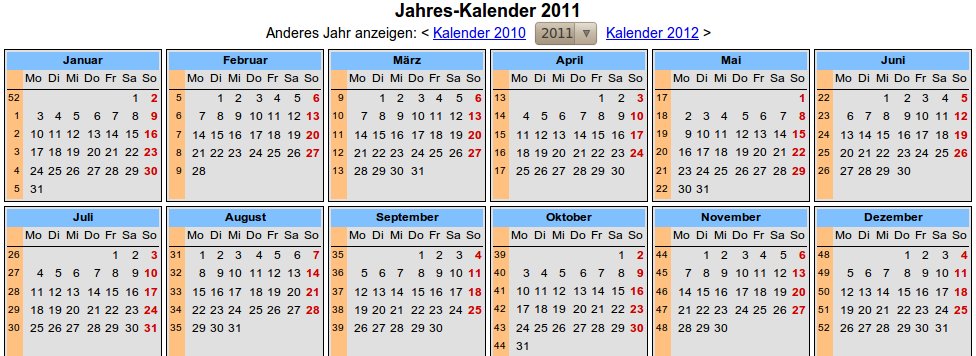 Jahreskalender zur Planung